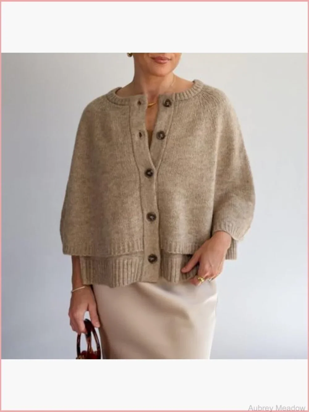 Round Neck Shawl Cardigan Sweater Casual Button Down Cropped Knit Cape Coat